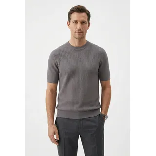 BOSS Kurzarmpullover "Nilton" Premium Menswear Business-Casual-Look, Strukturstrick-Material, medium lila510