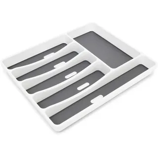 Relaxdays Besteckkasten für Schublade 32,5 x 40,5 cm Kunststoff grau/weiß