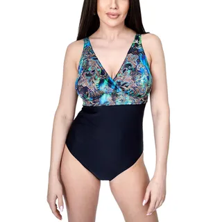 AQUARTI Badeanzug "Badeanzug Damen Badeanzug Bauchweg Sport Bademode Neckholder V-Ausschnitt", modell d4 schwarz, oriental beige grün blau