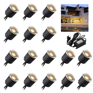 Arotelicht 16er 12V LED Einbaustrahler warmweiß led Einbauleuchte Bodeneinbaustrahler außen, IP67 wasserdicht 0,6W Ø32mm innen aussen Terrasse Küche Garten Dekolicht 2800K(16er Set, warmweiß)
