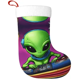 Kfjghhl Grüner Alien großer Weihnachtsstrumpf Schneemann bedruckte Muster Socken Weihnachten Hängetaschen Heimdekoration