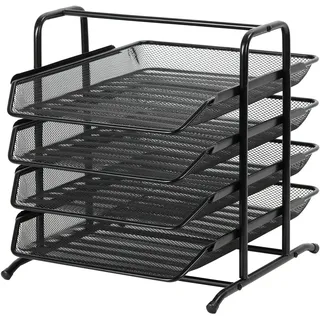EasyPAG 4 Fächer A4 Metall Büro Schreibtisch Organizer Dokumentenhalter Aktenablage Zeitschriftenhalter Briefablage Papier Magazin Organisator,Schwarz