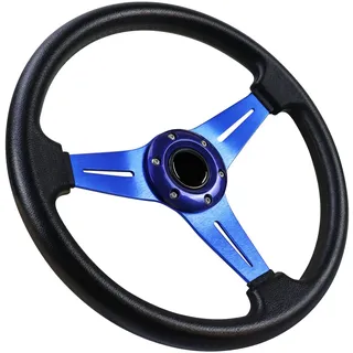 Acclcors Universal Rennlenkrad, Drifting-Lenkrad,Gaming Rennlenkrad 13.6" 6 Schrauben Grip Vinyl Leder mit Hupe Taste für Rennen/Rallye/Motorsport/Autosimulation (Blau)