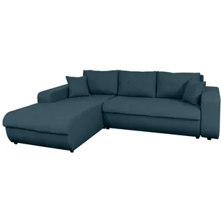 LOUNGITUDE - Suzie - Ecksofa - ausziehbar - 4-Sitzer - Bezug gepolstert - aus Stoff - Petrolblau - Ecke Links - L 246 cm