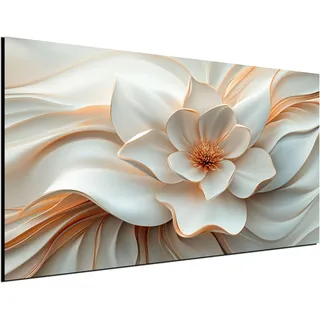 DARO Design® Bilder auf Leinwand Groß 84x56 cm XXL Schlafzimmer Bilder Badezimmer Wand Deko Wohnzimmer Modern Wanddeko Bilderwand Geschenk Abstrakt Beige Blume Muster Blüte Kupfer Weiß hell