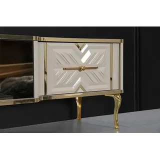JV moebel Exclusive RTV Lowboard 40 cm x 50 cm x 40 cm Weiß/Gold Metall/MDF/Spanplatte
