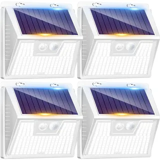 LOTMOS 4 Stück Solarlampen für Außen mit Bewegungsmelder, 176 Superhelle LED Solarleuchten für Aussen IP65 Wasserdichte, 3 Modi Solar Lampe Outdoor für Garten Garage Hof Draußen, Weißer Kaltes Weiß