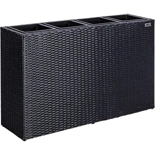 Polyrattan-Blumenkasten mit 4 entfernbarer Innenpotten - 95 x 60 x 26 cm - Schwarz