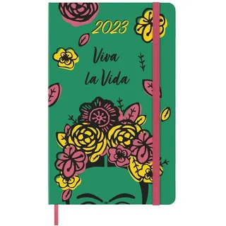 Moleskine Daily Planner 2023, 12-monatiger Kalender, Limitierte Edition Frida Kahlo, Tagesplaner mit Hardcover und Elastischem Verschluss, Großformat 13 x 21 cm, Farbe Grün