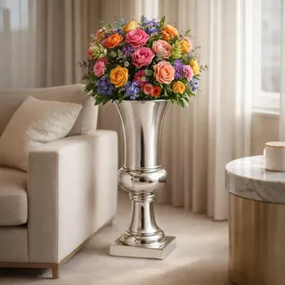 60 cm Bodenvase Blumentopf Deko Hochzeitsdeko Übertopf Amphore Pflanzgefäß Pflanztopf Keramik Silber Amphorenvase Trompetenvase Hochzeitsdekoration