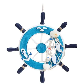com-four® Dekorativer Steuerrad aus Holz - Schifffahrt Deko zum Aufhängen - Maritime Hängedeko für zu Hause