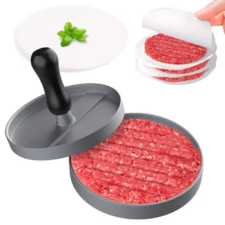 GeeRic Burgerpresse Antihaft mit 100 Patty Papieren, Robuste Hamburger Presse aus Aluminium für Grill,11 cm, Spülmaschinengeeignet