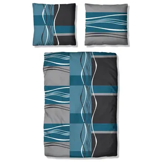 OTTO home Kelian grafisch Baumwolle Petrol/Grau 135 x 200 cm + 2 x 80 x 80 cm