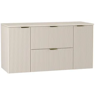 WENA Waschtischunterschrank (2sh/2t) 120 cm, geriffelte Fronten, Griffe aus Metall in der Farbe Gold (Farbe: Kaschmir) - Beige