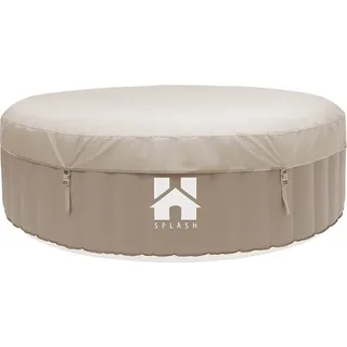 HOME DELUXE - Outdoor Whirlpool - SPLASH + Kissen, Getränkehalter und Sonnendach - Farbe: Beige -  208 cm, 130 Luftdüsen - inkl. Abdeckung, Reparaturset, Filterset I Außen Spa für 6 Personen - Beige