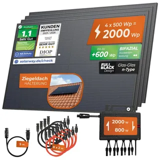 Solarway® 2000Wp / 800W Balkonkraftwerk komplett Steckdose - neuester Envertech 600-2000 Watt Wechselrichter