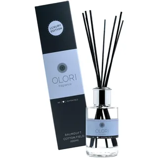 Luxus Raumduft Cotton Field Diffuser mit Stäbchen mit ätherischen Ölen - Extra langanhaltende Formel - Luxury Lufterfrischer mit Duftstäbchen (200ml, Duft: blumig, fruchtig, ozonisch, frisch)