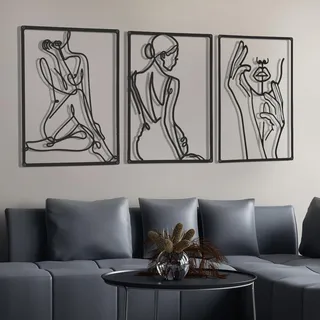 cindeer 3 Stück Metall Wandkunst Dekor 45,7 cm Minimalistische Moderne Abstrakte Linie Wand Wohnkultur Einzeilige Kunst Wandkunst für Küche Schlafzimmer Wohnzimmer