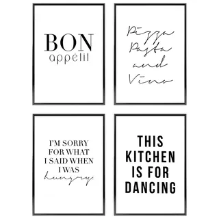 Heimlich – Poster-Set – 4 Stück A4 / 21 x 30 cm – Premium-Poster – ungerahmte Drucke – moderner Stil – Küche