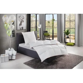 Daunenbettdecke + Kopfkissen RIBECO "Ella", weiß, B/L: 155cm x 220cm Anzahl Teile 1, B/L: 80cm x 80cm Anzahl Teile 1, Bezug: Baumwolle Füllung: Entendaune/-feder, normal, Bettdecken Bezug: 100% Baumwolle. Kopfkissen Bezug: 100% Baumwolle. Bettdecken Füllung: 90% Entendaune, 10% Entenfeder. Kopfkissen Füllung: 90% Entenfeder, 10% Entendaune, Bettwaren-Sets, Daunenbettdecke + Kopfkissen, Set (Daunendecke + Kissen) zum Top-Preis