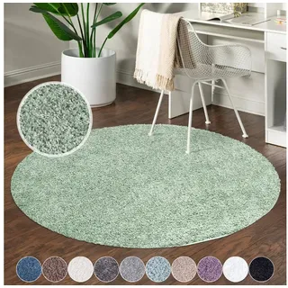 Carpet City Shaggy Hochflor Teppich - Rund 200 cm - Grün - Langflor Wohnzimmerteppich - Einfarbig Uni Modern - Flauschig-Weiche Teppiche Schlafzimmer Deko
