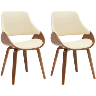 CLP Esszimmerstuhl 2er Set Lederlook Walnuss/Creme , Creme, Walnussfarben , Holz , 52x86x54 cm , Esszimmer, Stühle