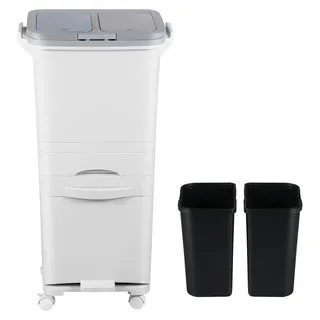 Aopunly 42L Abfalleimer Mülleimer Küche Müllsortier 4 Fächer Recycler Lagerschrank Pedal - Weiß