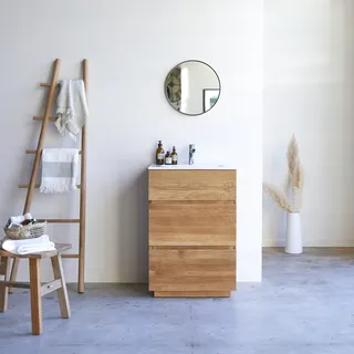 Karl - Badezimmermöbel aus massiver Eiche und Keramik 60 cm