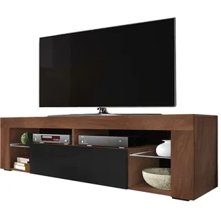 Selsey Hugo TV-Bank, 140 cm (ohne LED, Caravan-Nussbaum/Schwarz glänzend)
