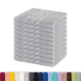 Lavea® 10er Seiftuch Set, 30 x 30 cm, 100% Baumwolle Frottier 500 g/m2, Gästehandtücher und kleine Waschlappen, pflegeleicht 60 °C, Frottierserie Elena, ideal für Bad und Gäste WC, Silber