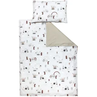 TupTam Kinder Bettwäsche Gemustert 2-Teilig Wendebettwäsche, Farbe: Traktoren/Regenbögen/Beige/Punkte, Größe: 120x90 cm