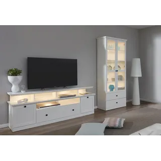 Wohnwand HOME AFFAIRE "Örebro", weiß (weiß, weiß), Kastenmöbel-Sets, Wohnwand, zeitloser Landhausstil, mit Vollauszug, Beleuchtung optional