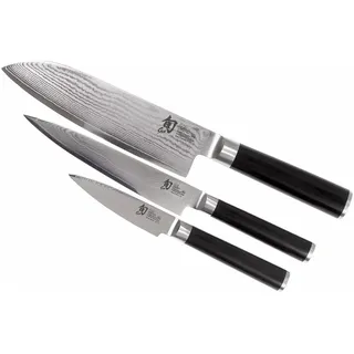 KAI Shun Classic japanisches Kochmesser 3er Set - Santoku 18 cm Klingenlänge + Allzweckmesser 15 cm Klingenlänge + Officemesser 9 cm Klingenlänge, Damastmesser 32 Lagen VG MAX Kern, 61 HRC, Pakkaholz