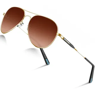 DADA-PRO Sonnenbrille Herren Polarisiert Pilotenbrille Damen Metallrahmen Retro Fliegerbrille UV400 Schutz Polarized Sunglasses Men Women (Braun)