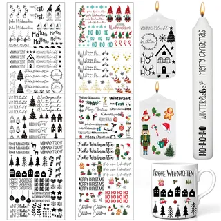 Weihnachten Kerzen Sticker, 8 Stück Kerzenfolie, Kerzentattoos, DIY Kerzensticker, zum Verschönern von Kerzen und Keramik