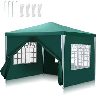 Izrielar Pavillon Partyzelt mit Seitenwänden, Reißverschlusstür & Fenstern, wetterfest, 3x3m Grün - Grün