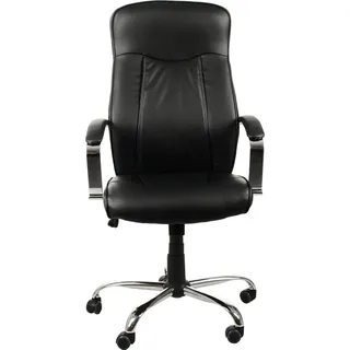 Drehbarer ergonomischer Bürostuhl ZN-9152, gepolstert mit ökologischem Leder, Kippfunktion, weiche Rollen, schwarz - Schwarz