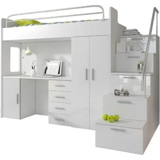 Kinderzimmer Doppelstockbett Weiß Tisch Schrank Multifunktion Etagen Hochbett - Weiß