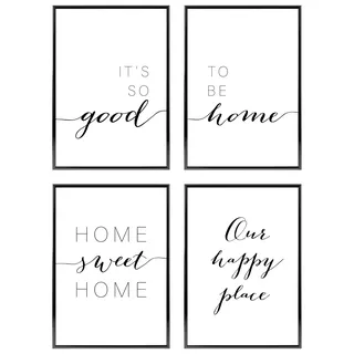 Heimlich® Premium Poster Set OHNE Bilderrahmen | 4 x DIN A4 - ca. 21x30 | Stilvolle Poster Collagen mit passenden Motiven als Wandbilder Wohnzimmer » Home «
