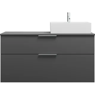 Burgbad Eqio Keramik-Aufsatzwaschtisch quadratisch, rechts, inklusive Waschtischunterschrank mit 2 Schubladen, Breite 1200mm, SGUQ120RF6584C0001G0146, Farbe: Dunkelgrau Matt/Alpinweiss / Dunkelgrau Matt, Griff