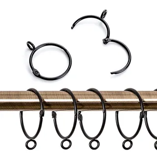 Exporee 20 Stück Gardinenringe, Metall Vorhangringe öffnen und schließen Hängehaken für Vorhänge und Stangen, 38 mm Innendurchmesser (Schwarz)
