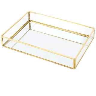 Aufbewahrungsbox aus Metall und Glas im Vintage-Stil, goldenes Tablett, Schmuck- und Kosmetik-Displayboxen (kleine Größe) - Gold