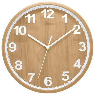 ALEENFOON 10 Zoll Holz Uhr Modern Leise Wanduhren Tischuhr für Wohnzimmer Küche Ohne Tickgeräusche Innenuhr Nicht Tickende Wanduhren Hängende Uhr (Hölzern 2)