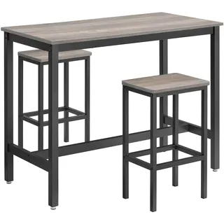 VASAGLE Bartisch-Set, Stehtisch mit 2 Barhockern, Küchentresen mit Barstühlen, Küchentisch und Küchenstühle im Industrie-Design, für Küche, 120 x 60 x 90 cm, Greige-schwarz LBT015B02