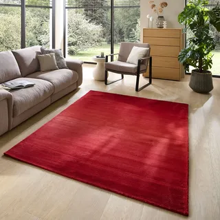 THEKO Wollteppich "Wool Comfort" rechteckig 15 mm Höhe Handweb Teppich, reine Wolle, handgewebt, brilliante Farben, Scandi, rot