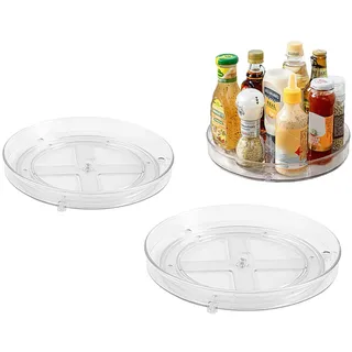 Gewürzregal Drehteller Küchen Organisator, 360 Grad Drehbarer Gewürzhalter Küchen Kühlschrank Organizer für Vorratsdosen und Gewürze, durchsichtig (Groß + Klein)