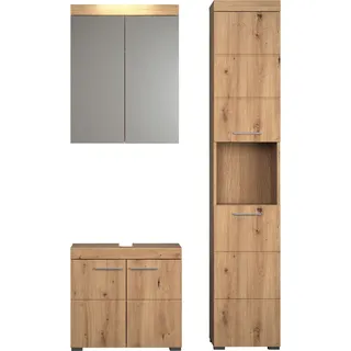 trendteam Bad 3-teilige Kombination Amanda Asteiche Melamin/Asteiche Tiefgezogen 112 x 190 x 34 cm - Braun