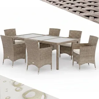Polyrattan Garten-Sitzgruppe 7-tlg Creme/Creme