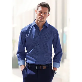 H.I.S Langarmhemd »Regular fit« mit Haifischkragen und allover Print aus reiner Baumwolle, blau