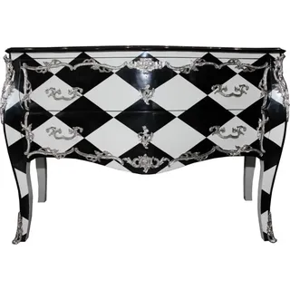 Casa Padrino Barock Kommode Karo Design 130cm Antik Look - Silber